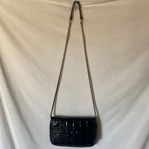 Tory Burch Black Croc Patent Leather with gold/leather Strap 100% Authentic